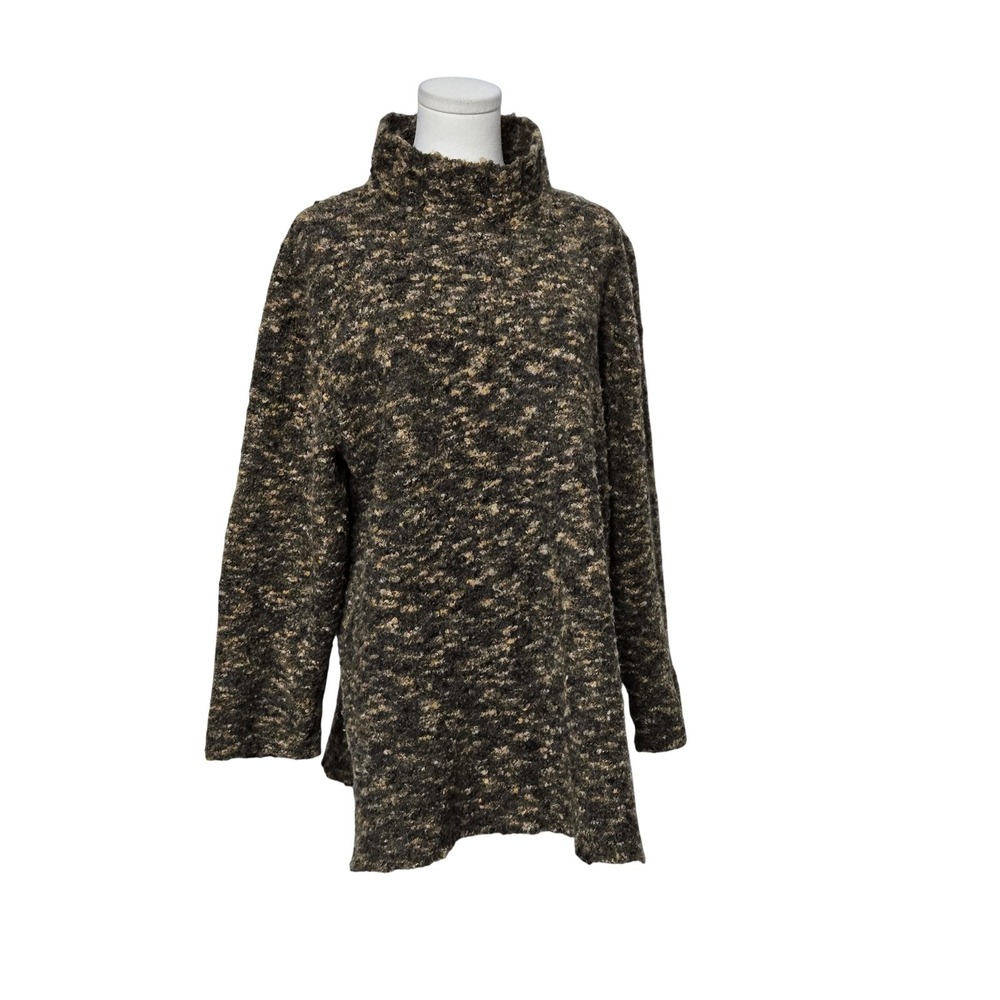 Tesori Sweater Womens Large Brown Merino Wool Mock Neck Tunic Boucle Knit